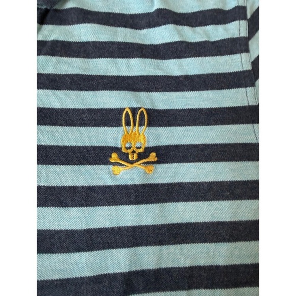 Y2K Retro Psycho Bunny Striped Pima Polo Shirt Blue Navy Size 4 Mens Golf Preppy
